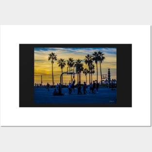 Sunset Basketball Game at Venice Beach, California, USA. Posters and Art